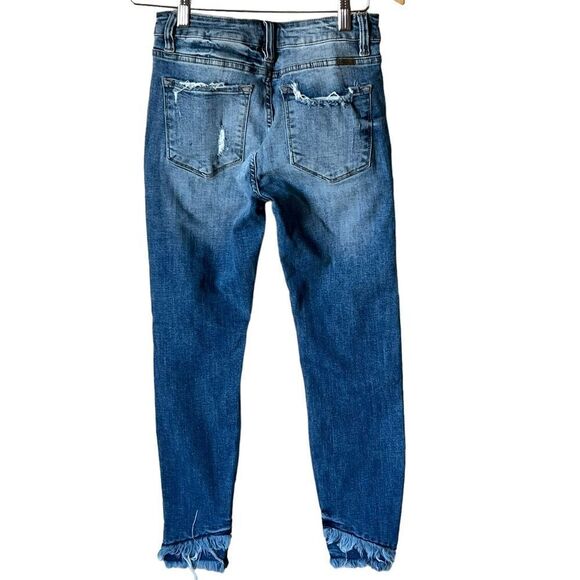 KANCAN DESTROYED DOUBLE FRAYED HEM DENIM SKINNY JEANS - Picture 15 of 16